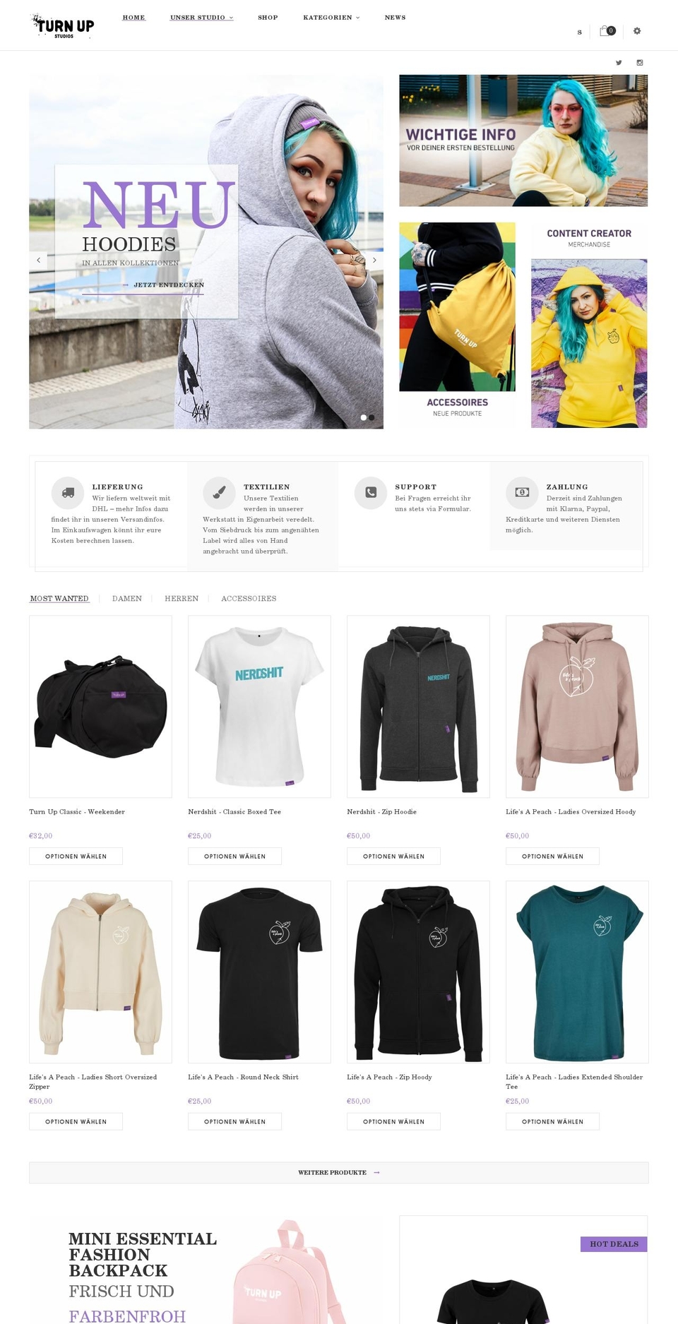 turnupstudios.de shopify website screenshot