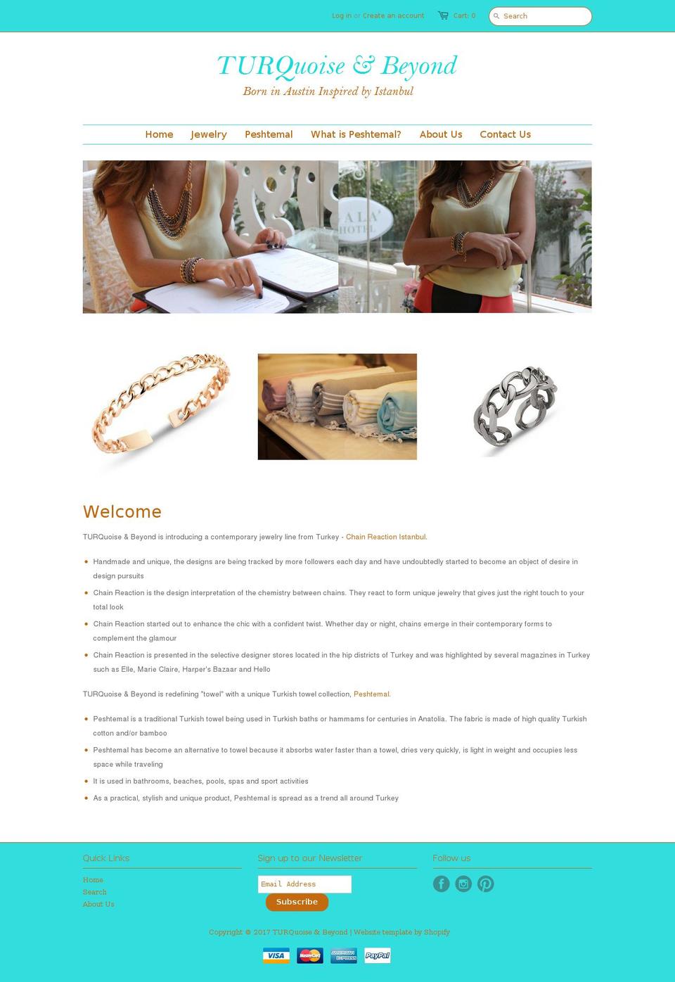 turquoiseandbeyond.com shopify website screenshot