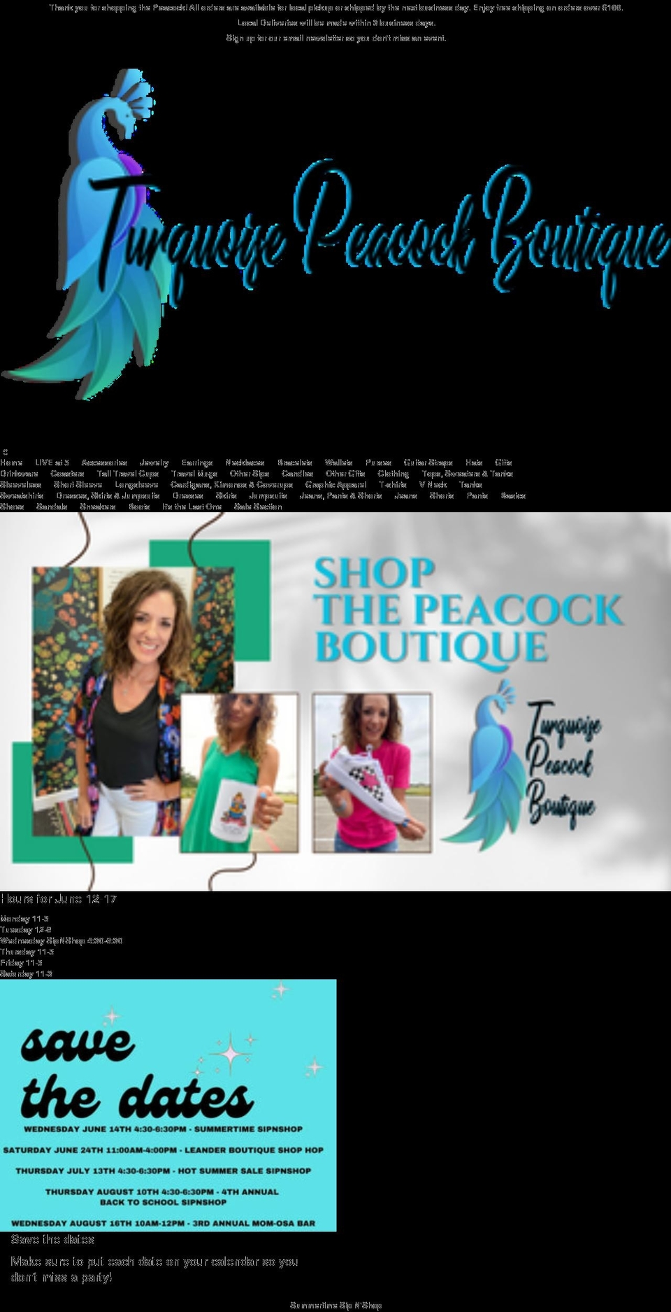 turquoisepeacockboutique.com shopify website screenshot