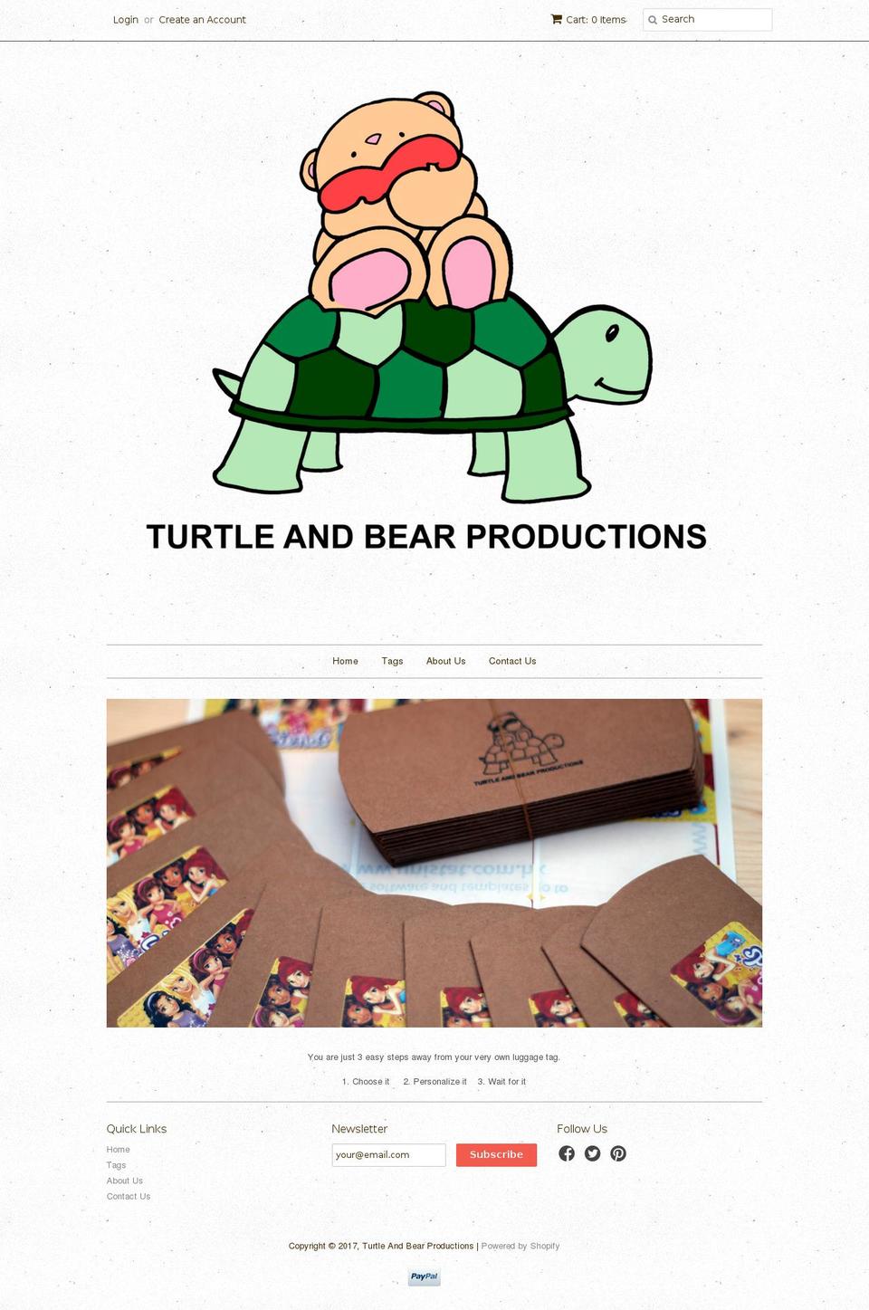 turtleandbearproductions.com shopify website screenshot