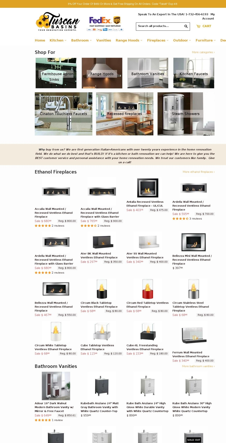 tuscanbasins.com shopify website screenshot