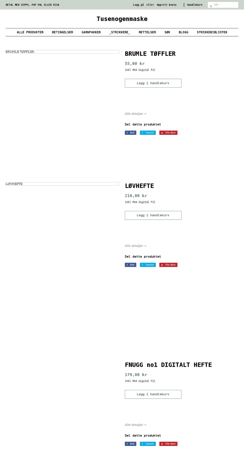 tusenogenmaske.no shopify website screenshot