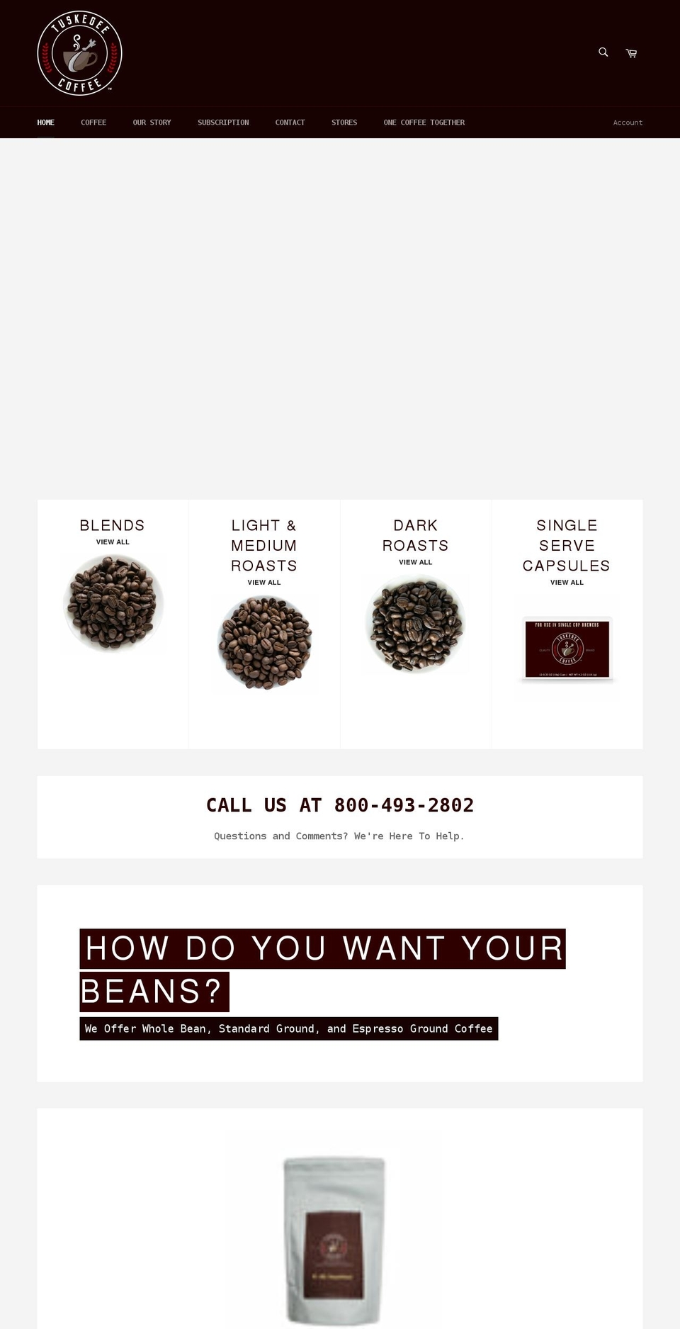 tuskegeecoffee.com shopify website screenshot