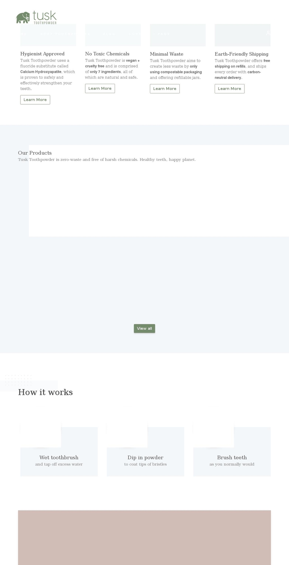 tusktoothpowder.com.au shopify website screenshot