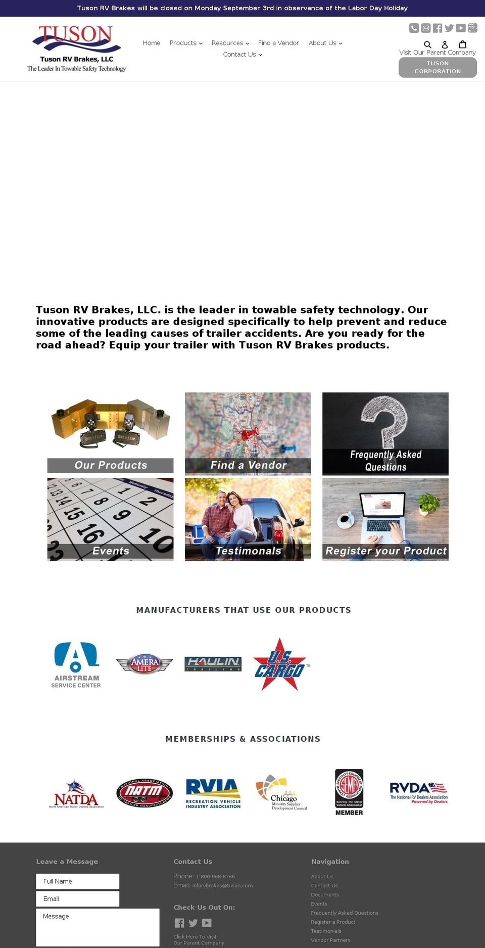 tusonrvbrakes.com — Shopify storefront screenshot