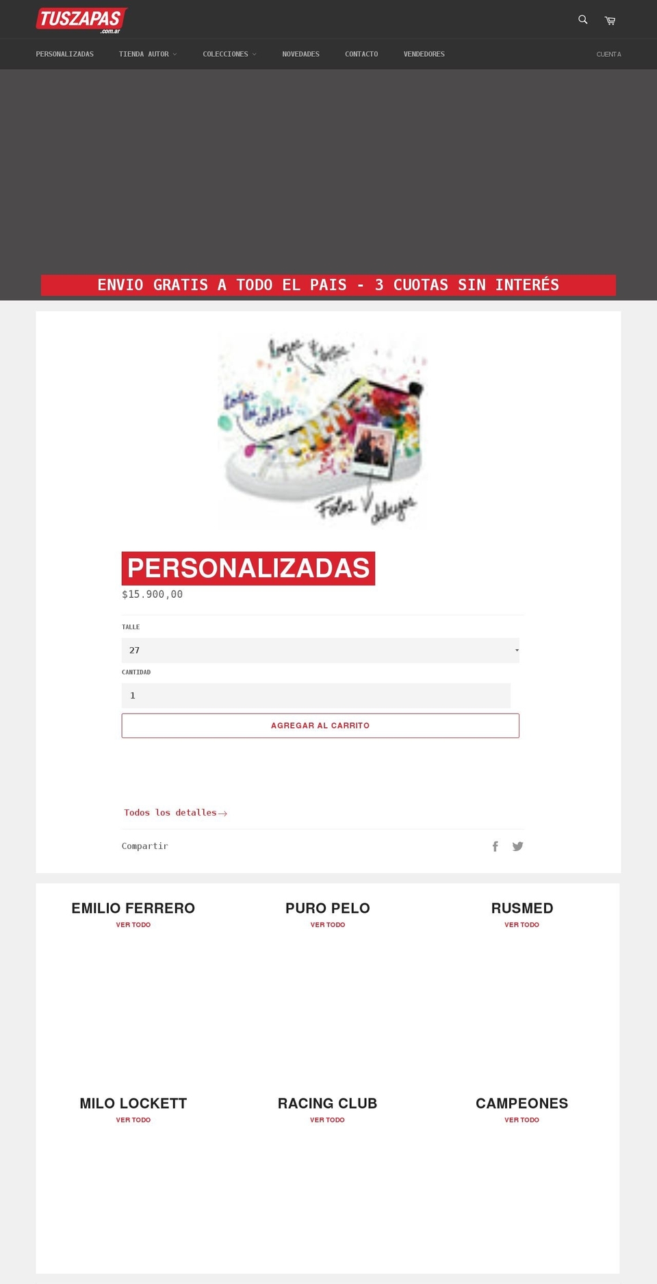 tuszapas.com.ar shopify website screenshot