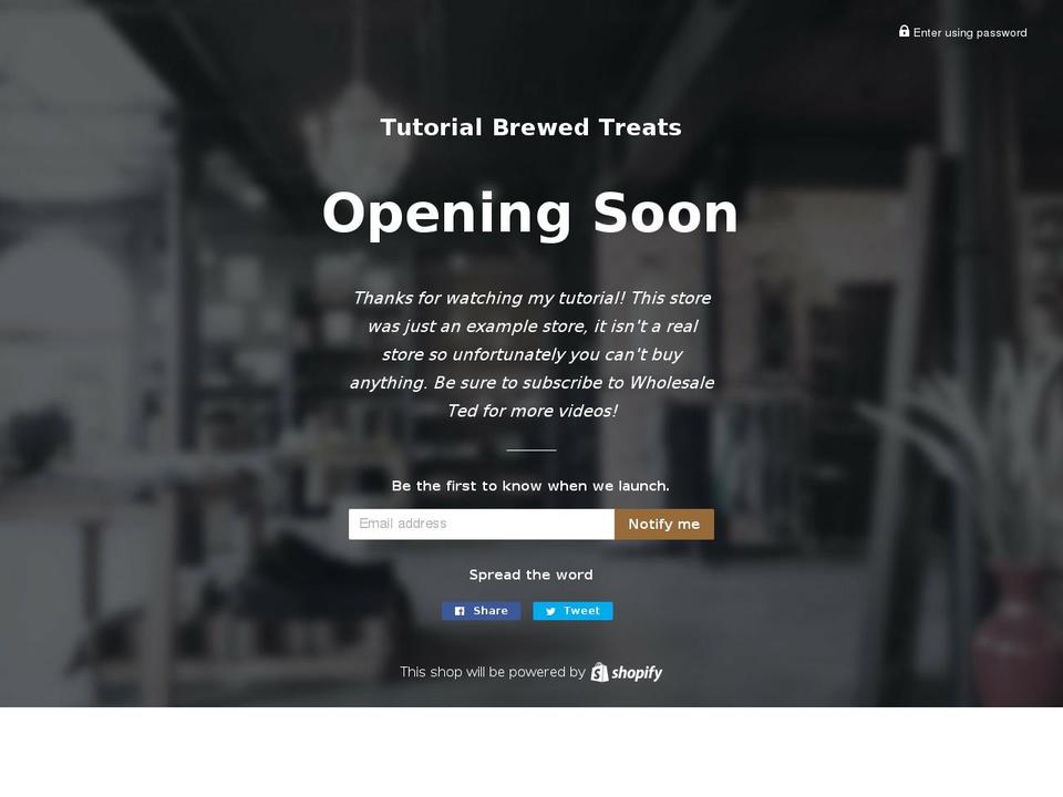 tutorialbrewedtreats.com shopify website screenshot
