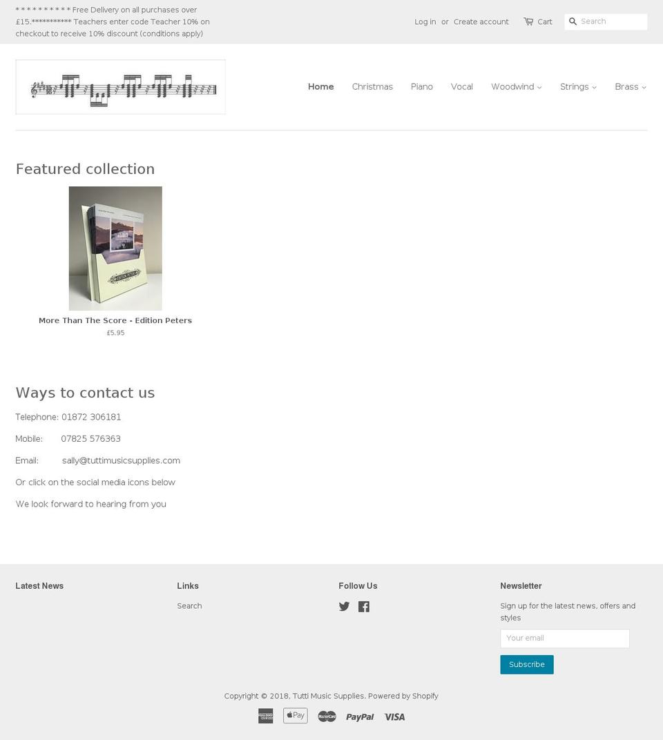 tuttimusicsupplies.com — Shopify storefront screenshot