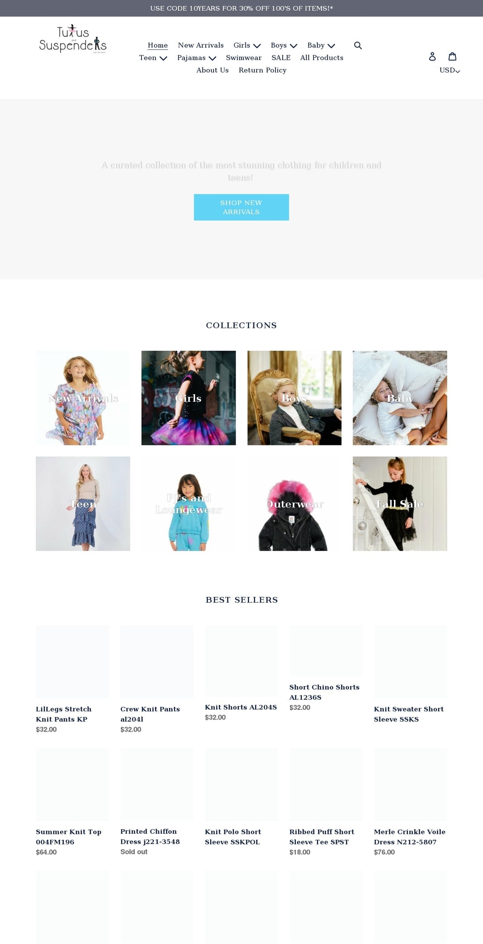 tutusandsuspenders.com shopify website screenshot