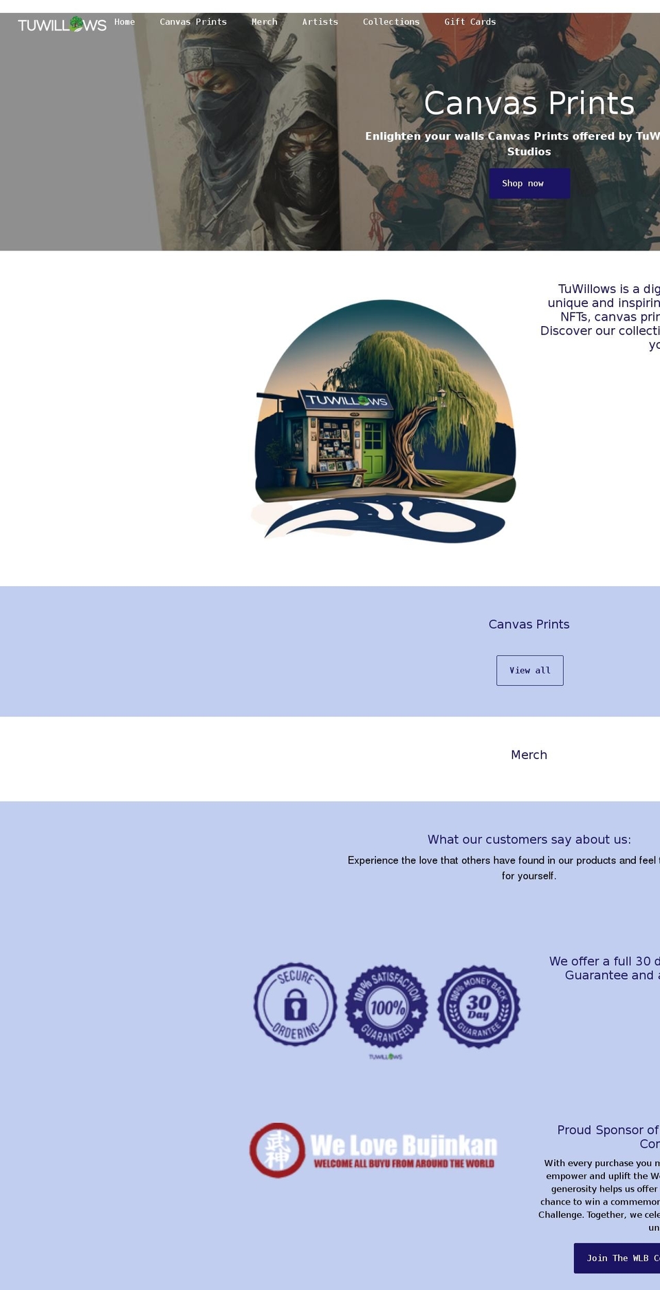 tuwillows.com — Shopify storefront screenshot