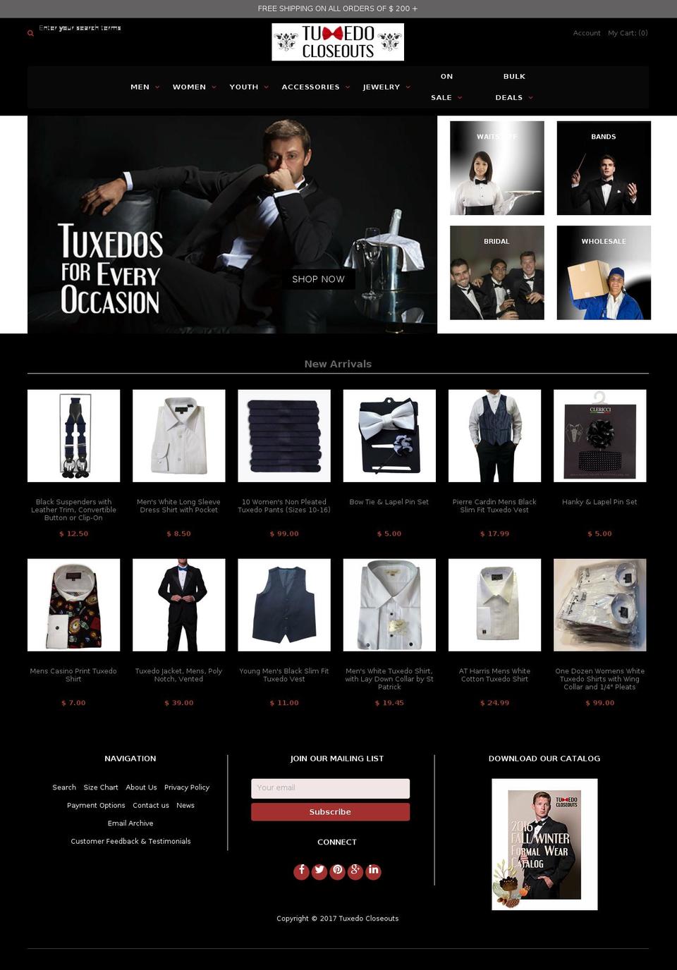tuxedocloseouts.com shopify website screenshot