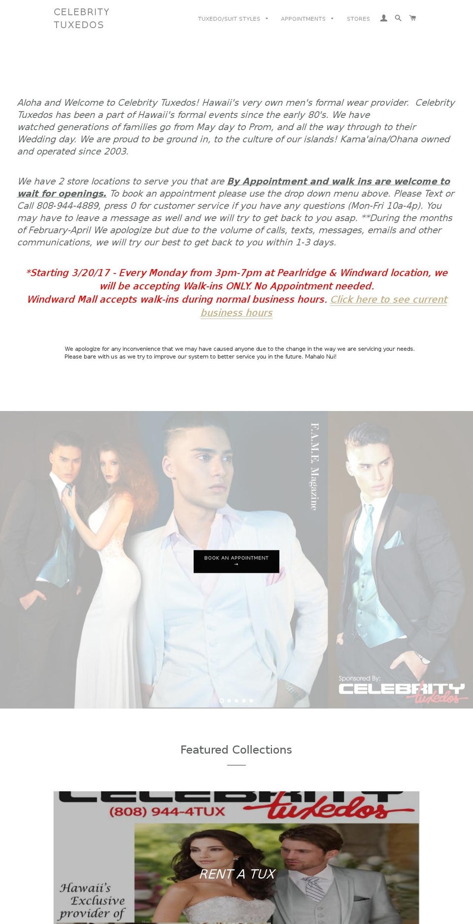 tuxedoshawaii.com shopify website screenshot