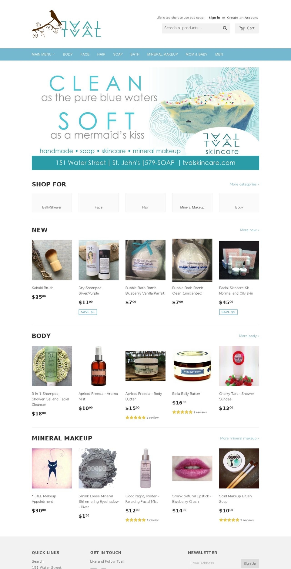 tvalskincare.com shopify website screenshot