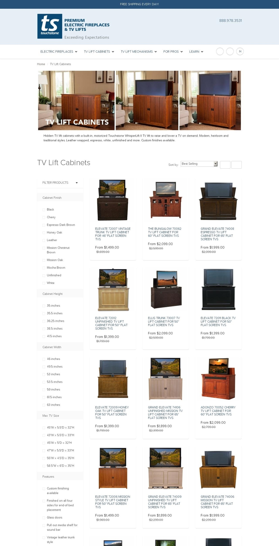 tvliftcabinets.co shopify website screenshot