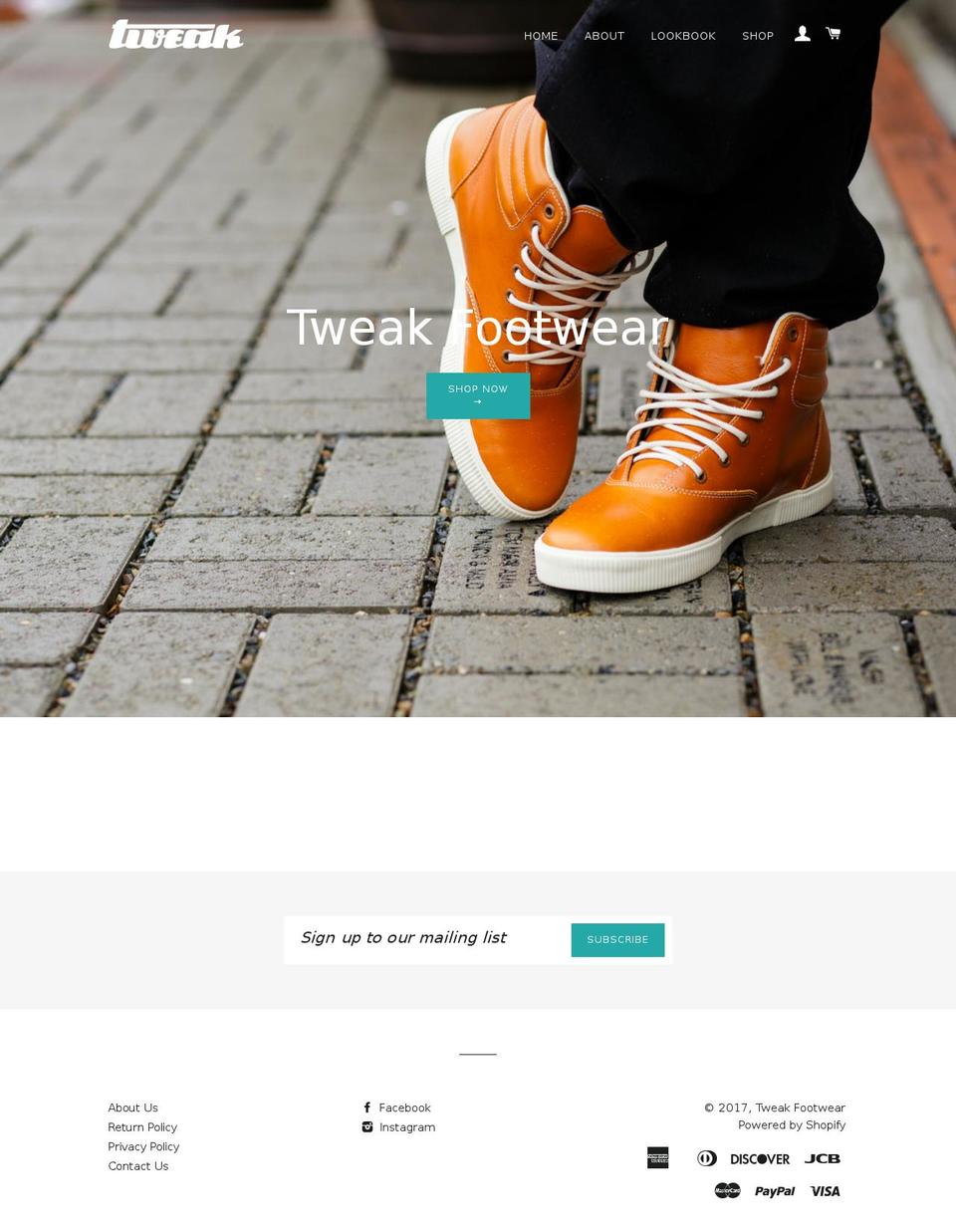 tweakfootwear.com shopify website screenshot