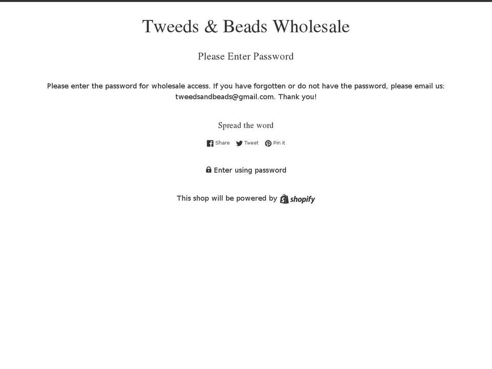 tweedsandbeadswholesale.com shopify website screenshot