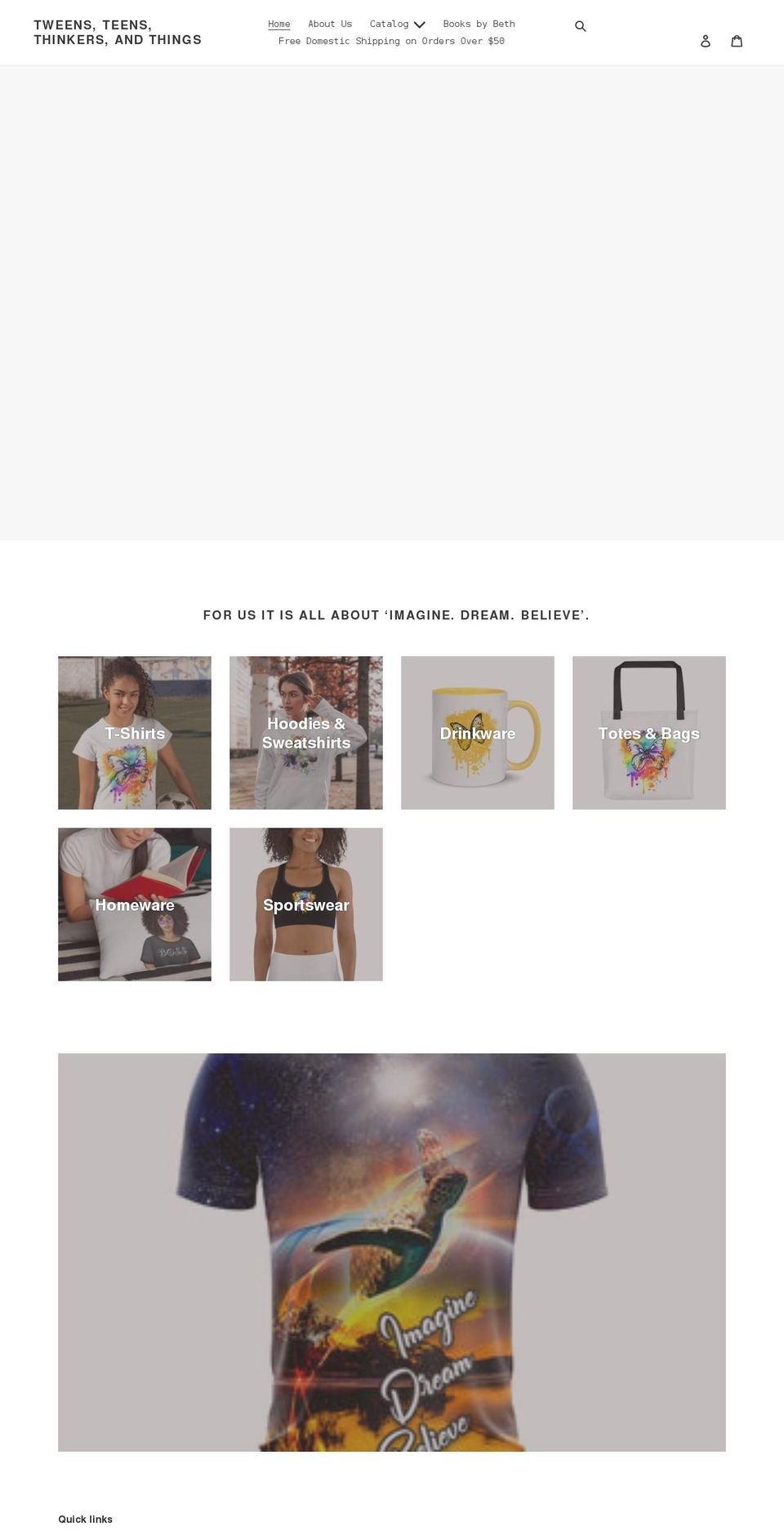 tweensteensthinkersandthings.com shopify website screenshot