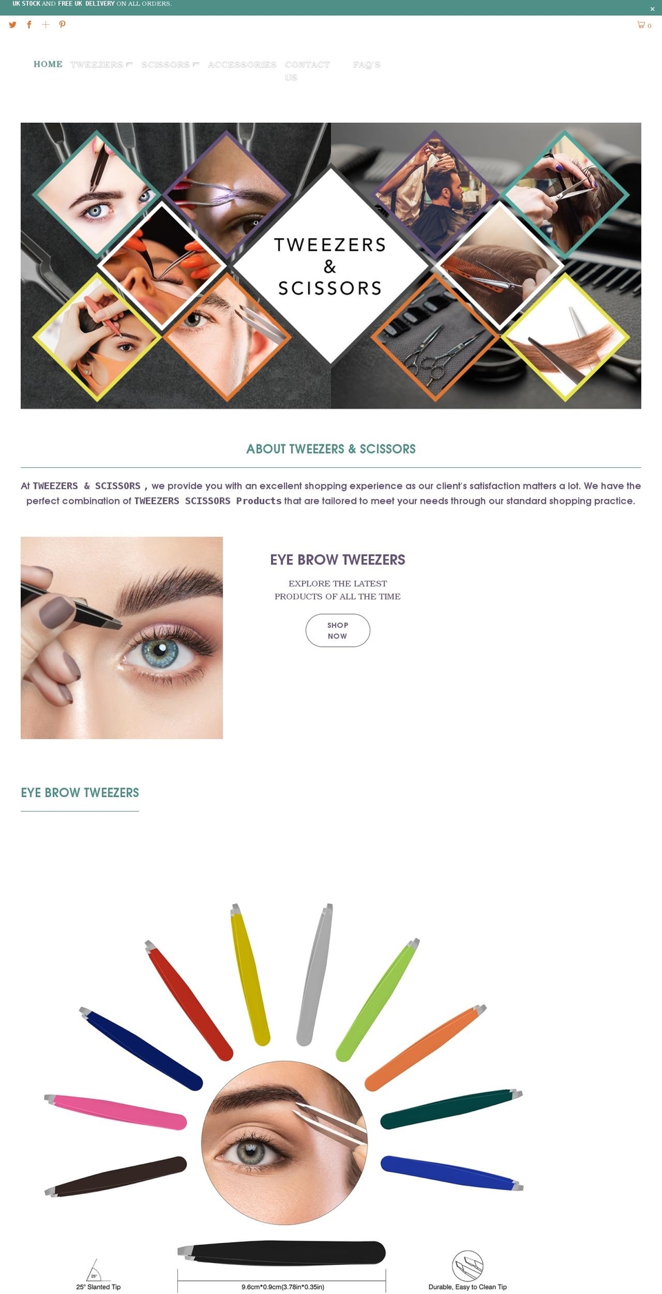 tweezersandscissors.com shopify website screenshot
