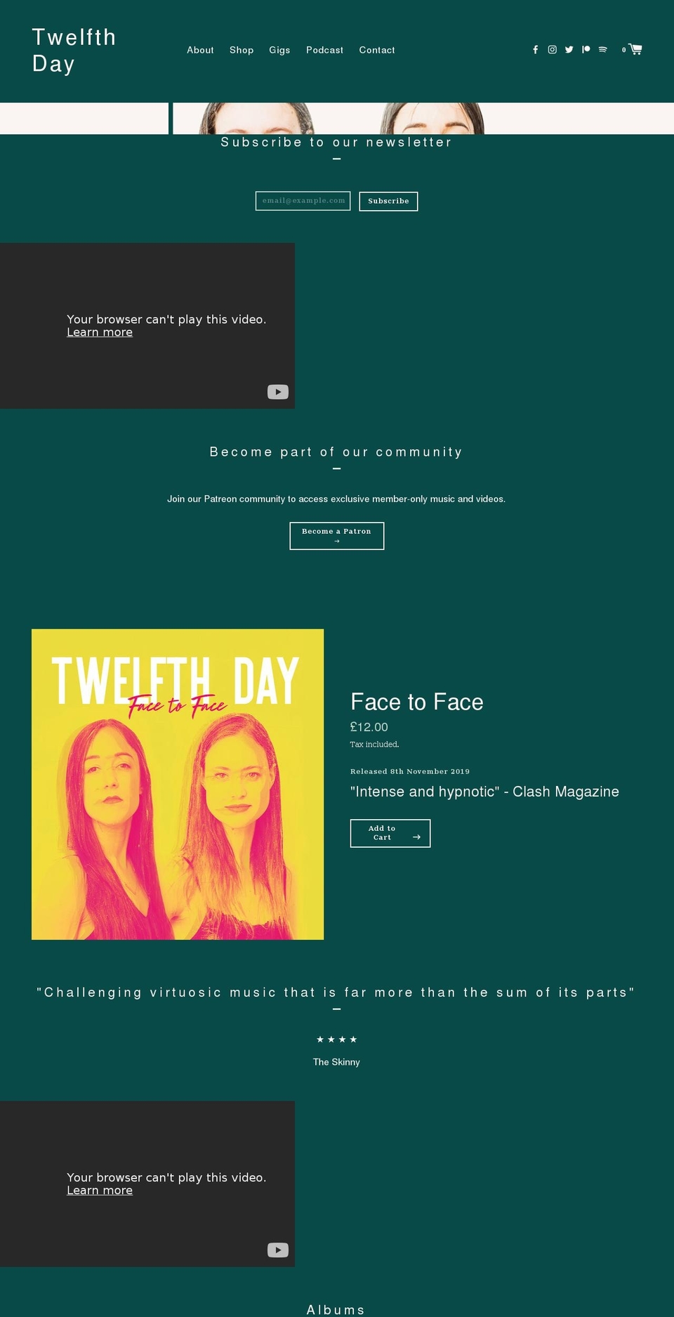 twelfthdaymusic.com shopify website screenshot