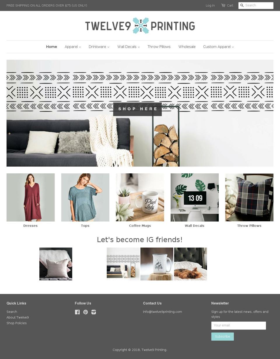 twelve9printing.com shopify website screenshot