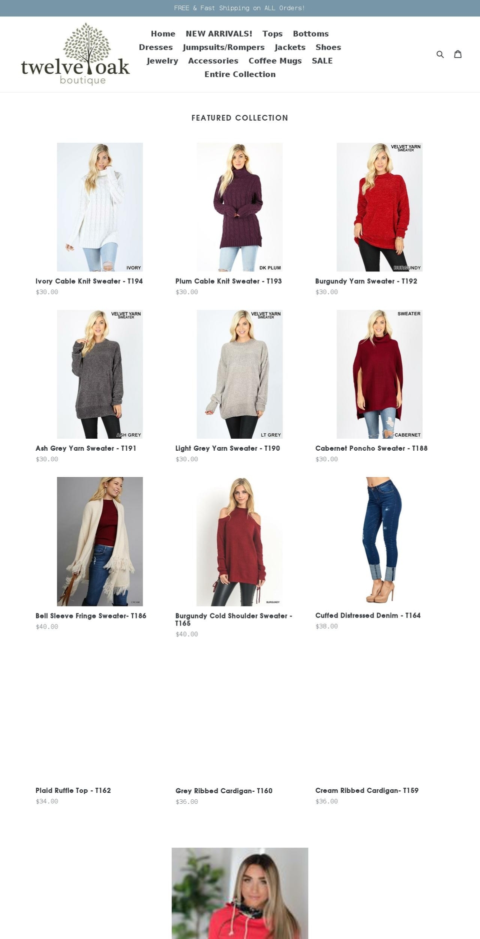 twelveoakboutique.com shopify website screenshot