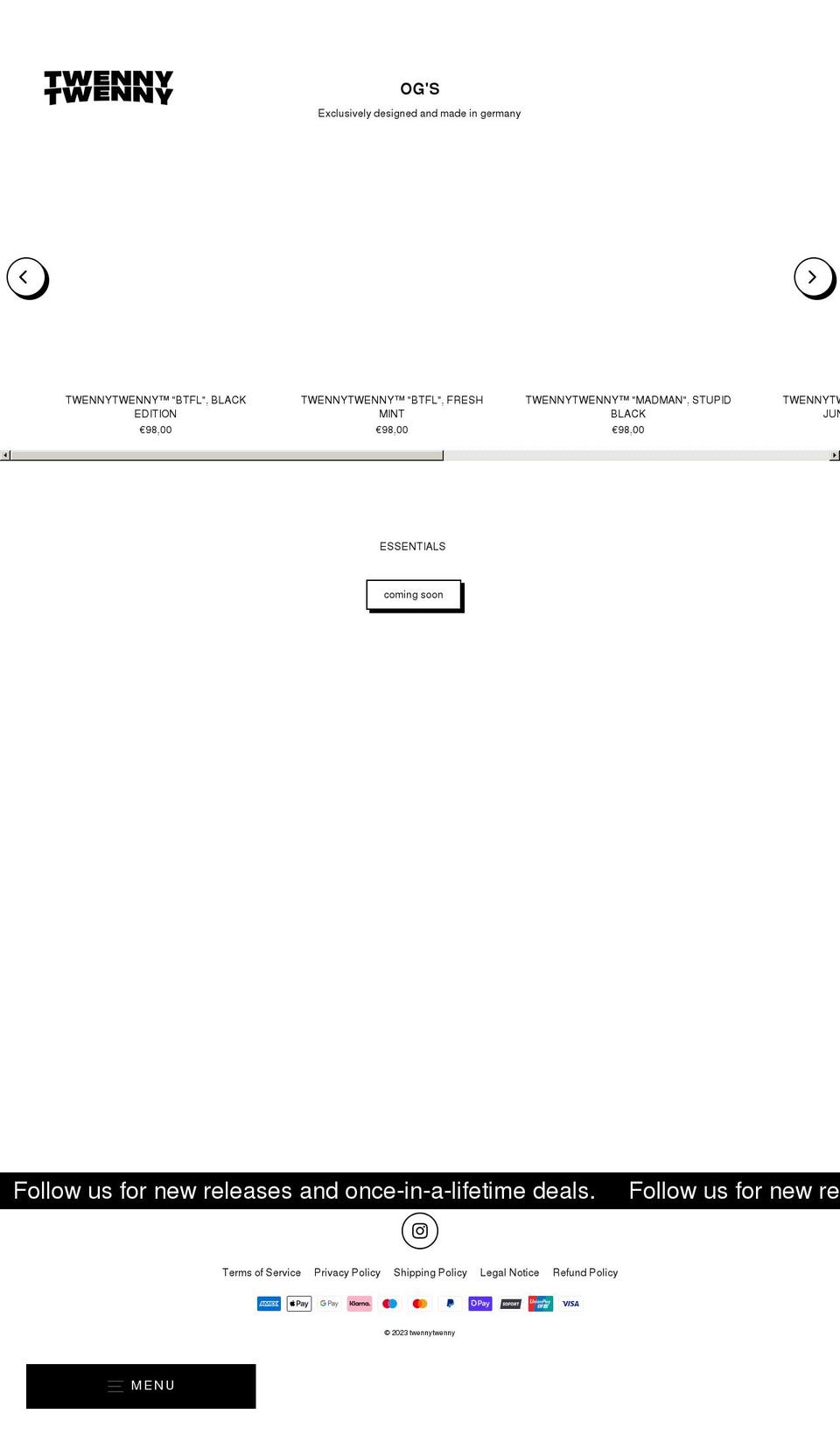 twennytwenny.com shopify website screenshot