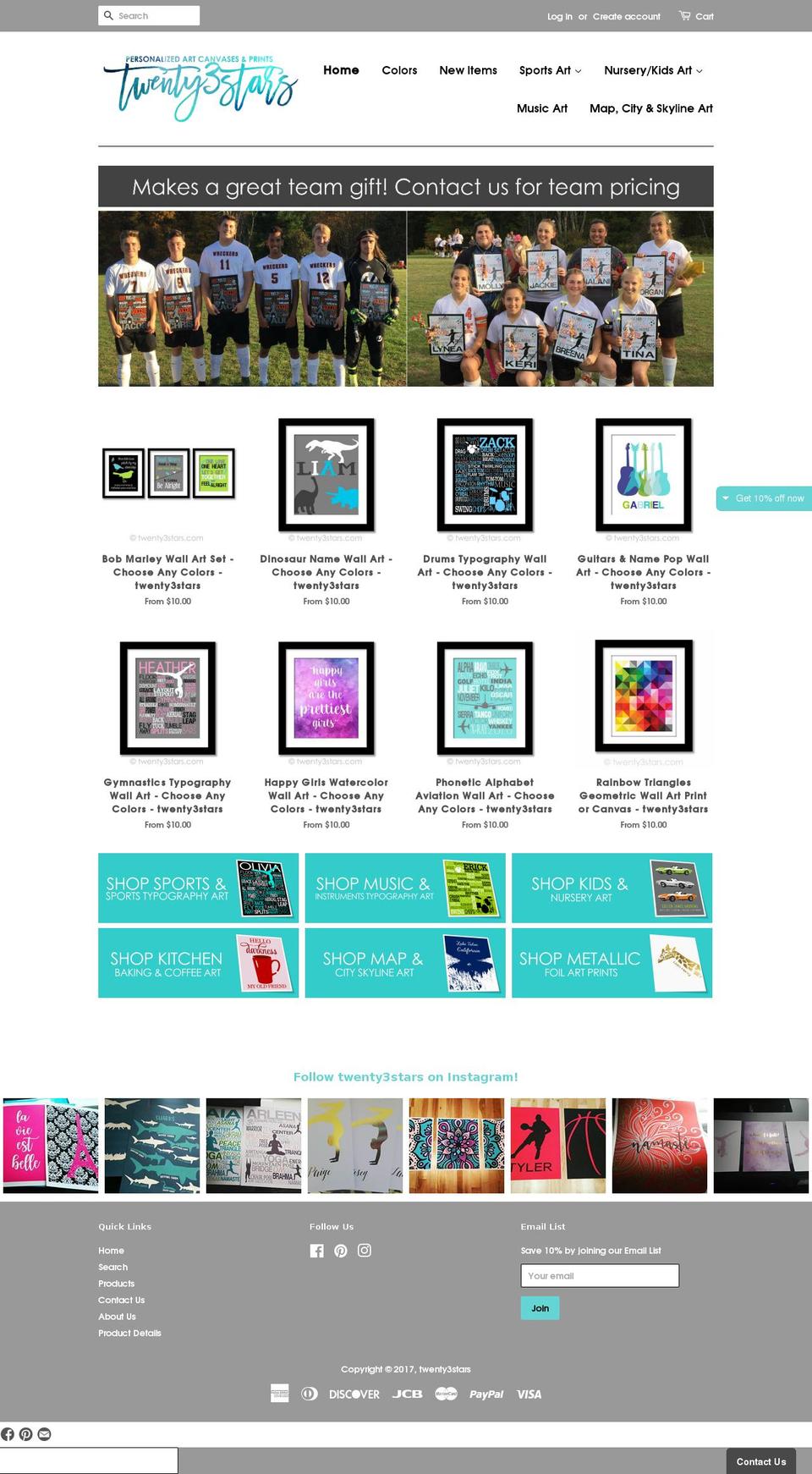 twenty3stars.com shopify website screenshot