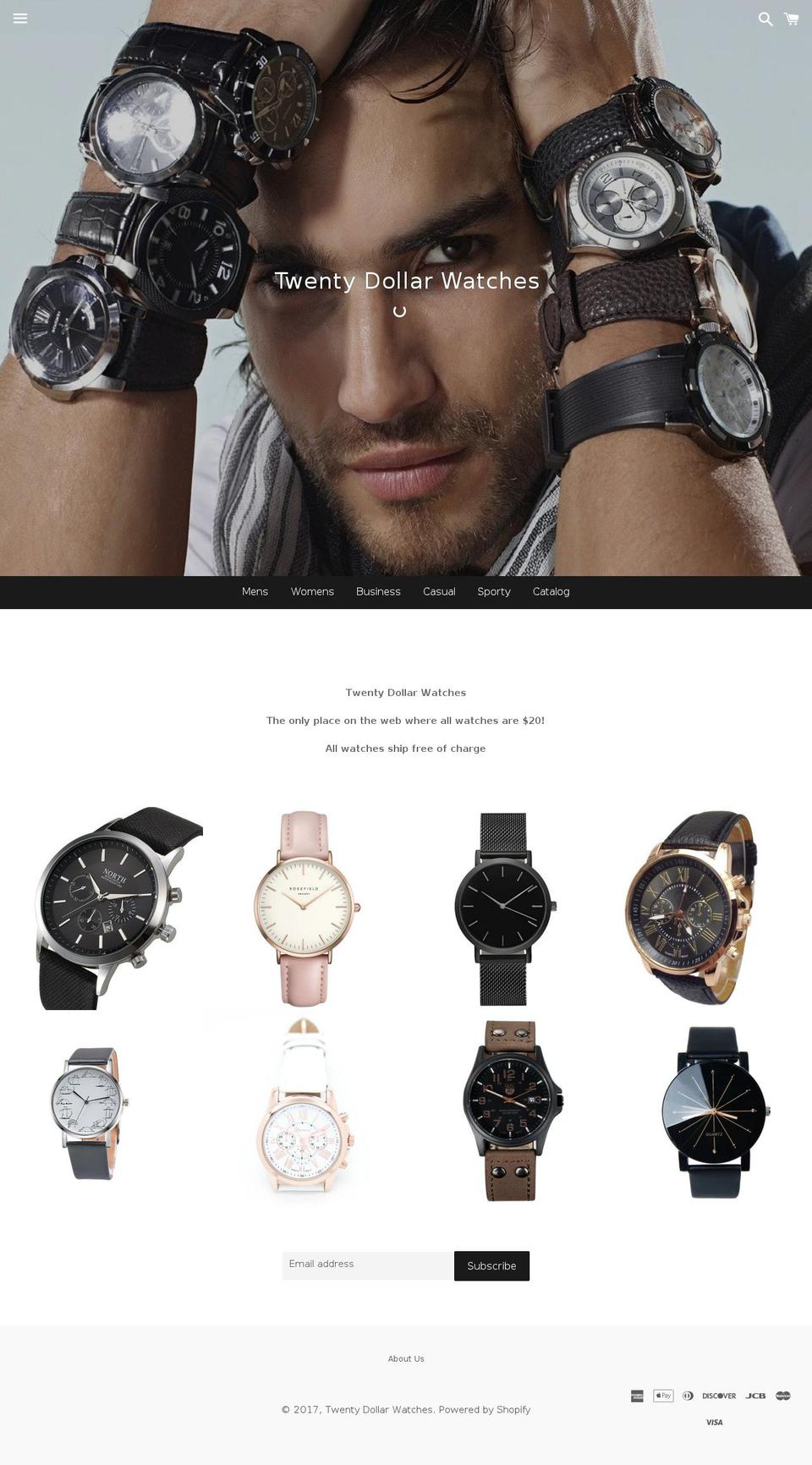twentydollarwatches.com shopify website screenshot