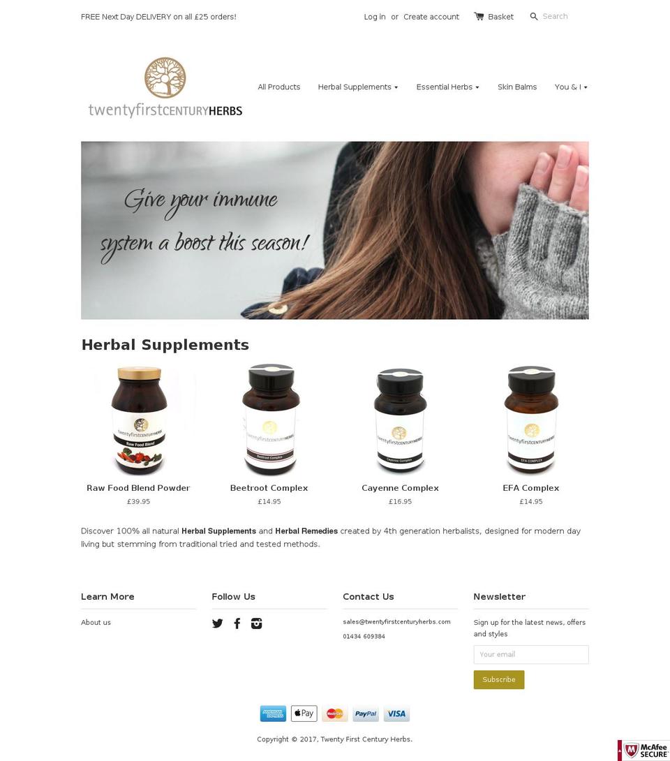 twentyfirstcenturyherbs.com shopify website screenshot