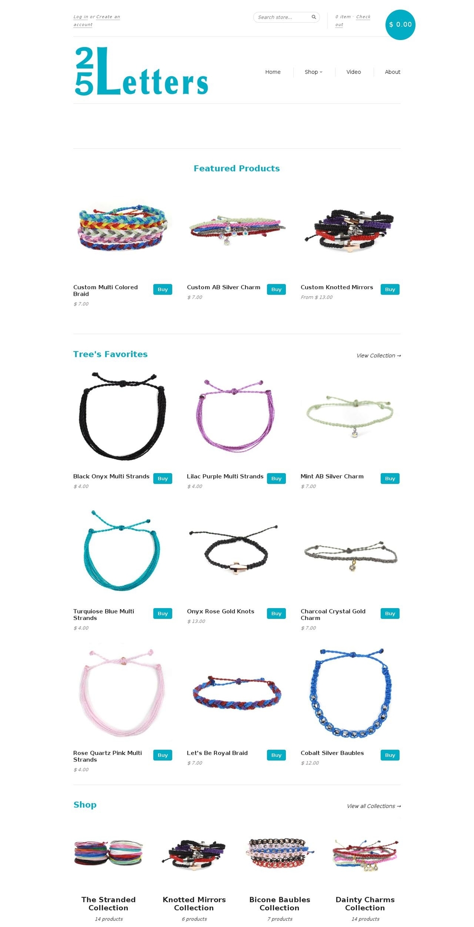 twentyfiveletters.com shopify website screenshot