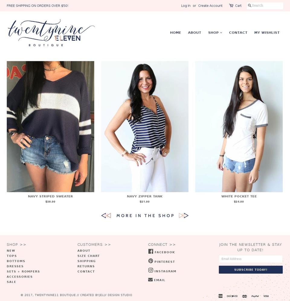 twentynine11boutique.com shopify website screenshot