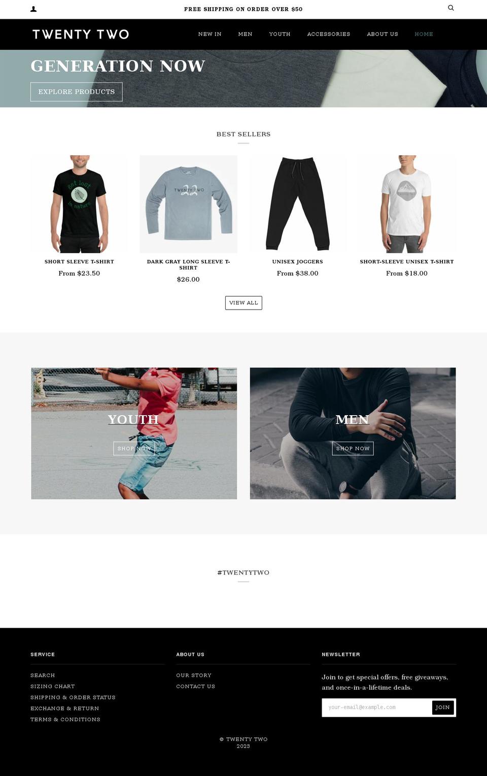 twentytwothread.com shopify website screenshot