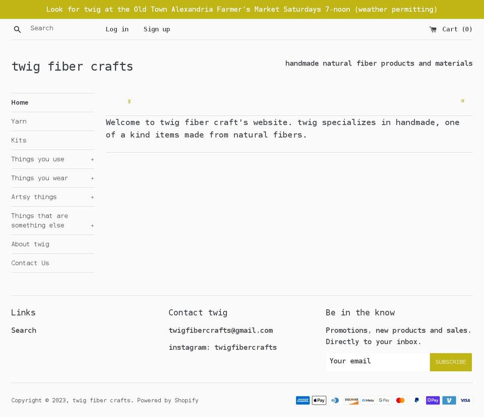 twigfibercrafts.com shopify website screenshot