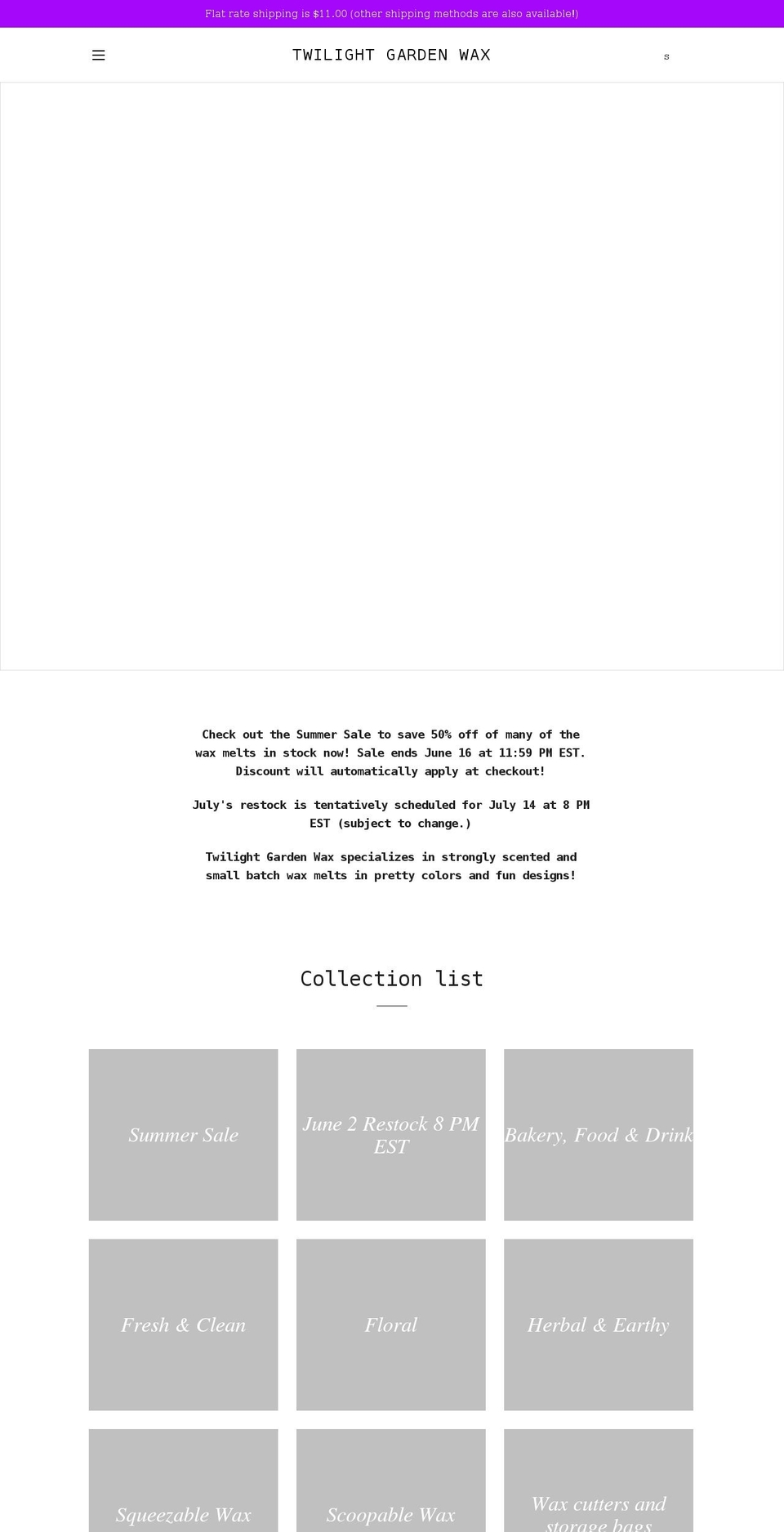 twilightgardenwax.com shopify website screenshot