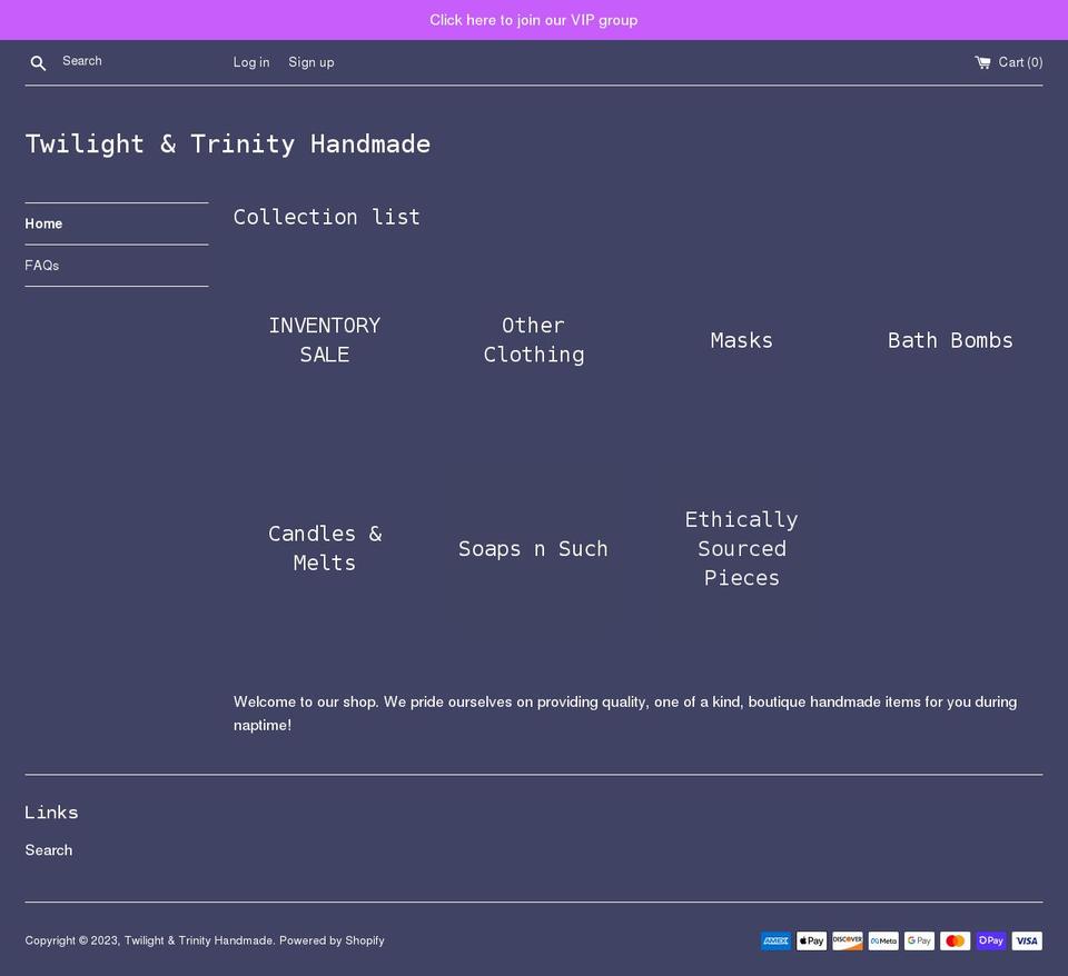 twilighttrinityhandmade.com shopify website screenshot
