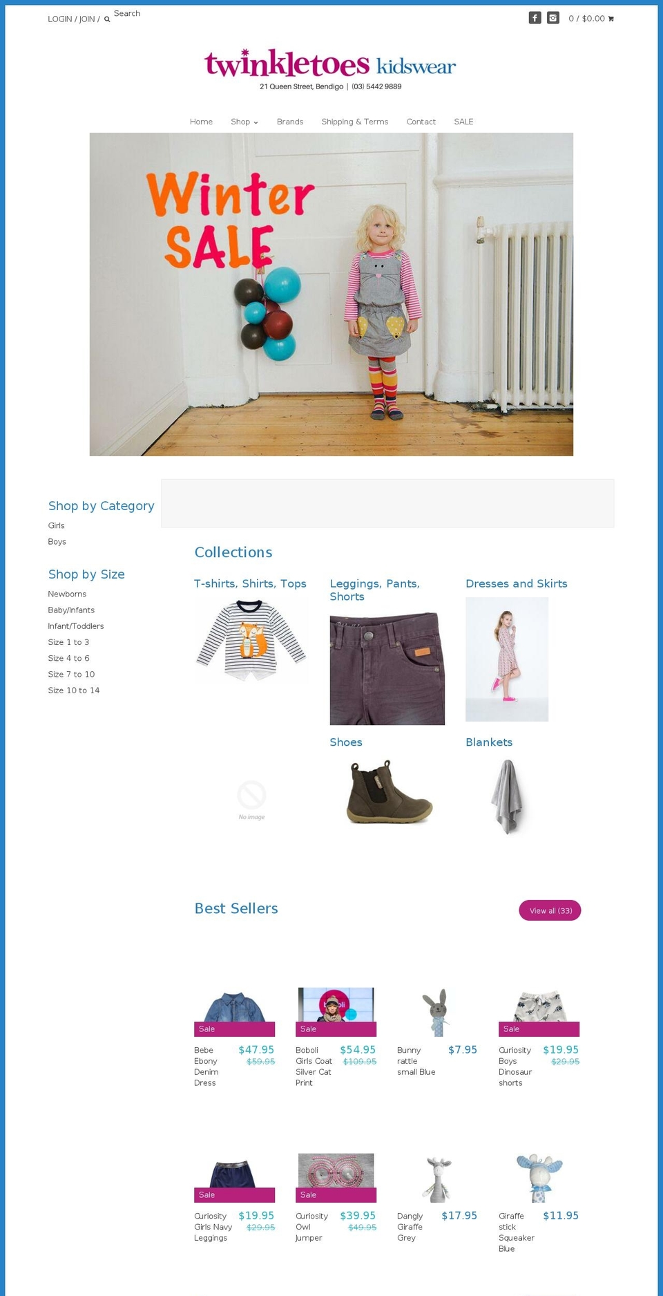 twinkletoeskidswear.com.au shopify website screenshot