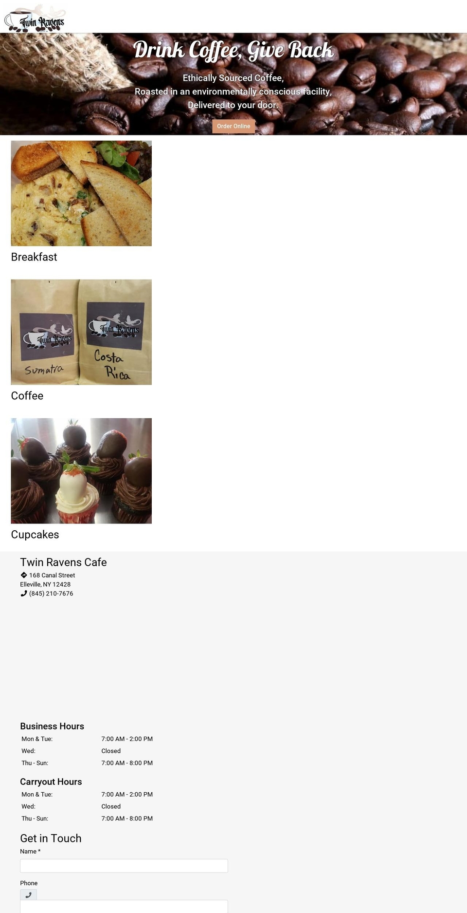twinravenscoffee.com shopify website screenshot