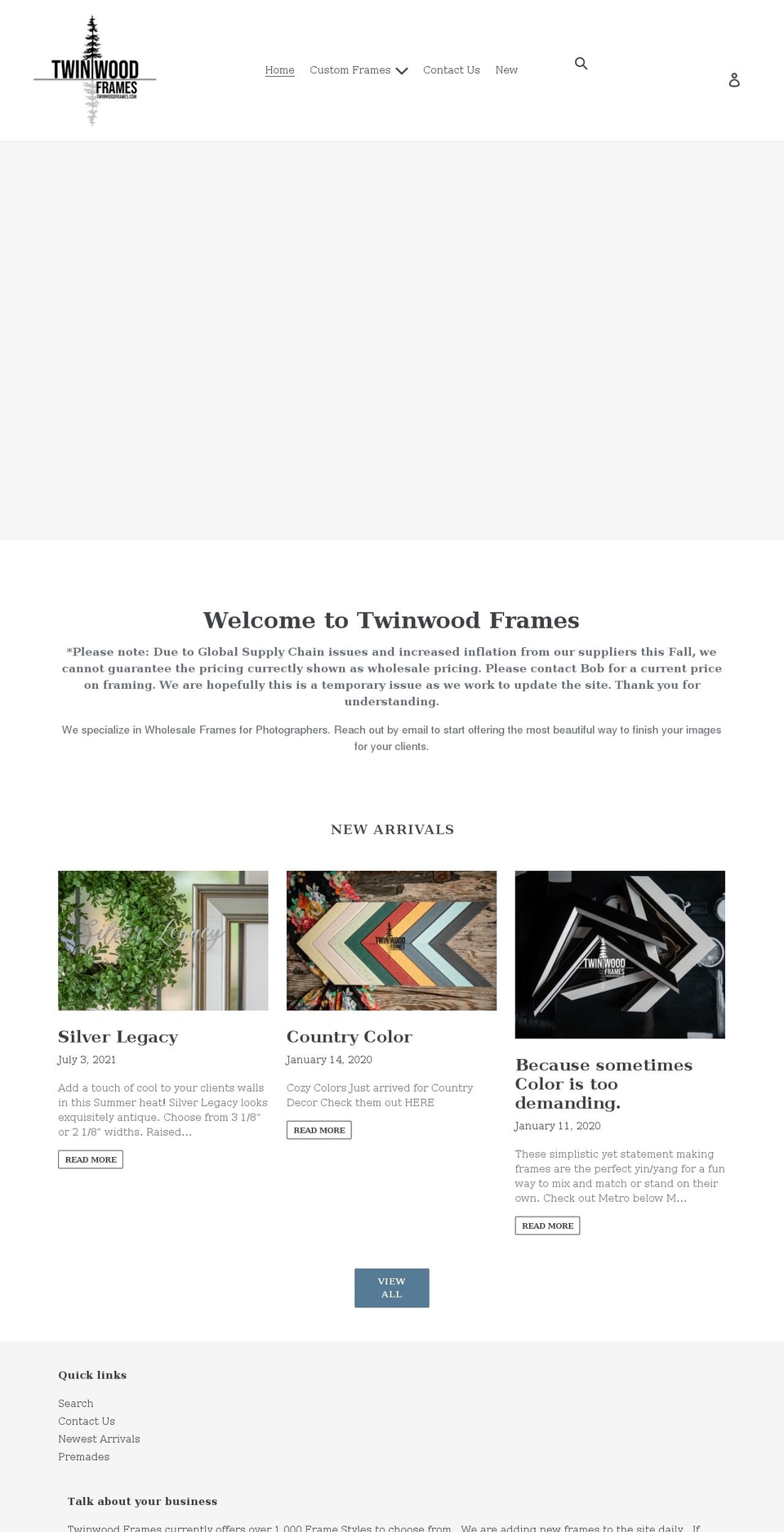 twinwoodframes.com shopify website screenshot