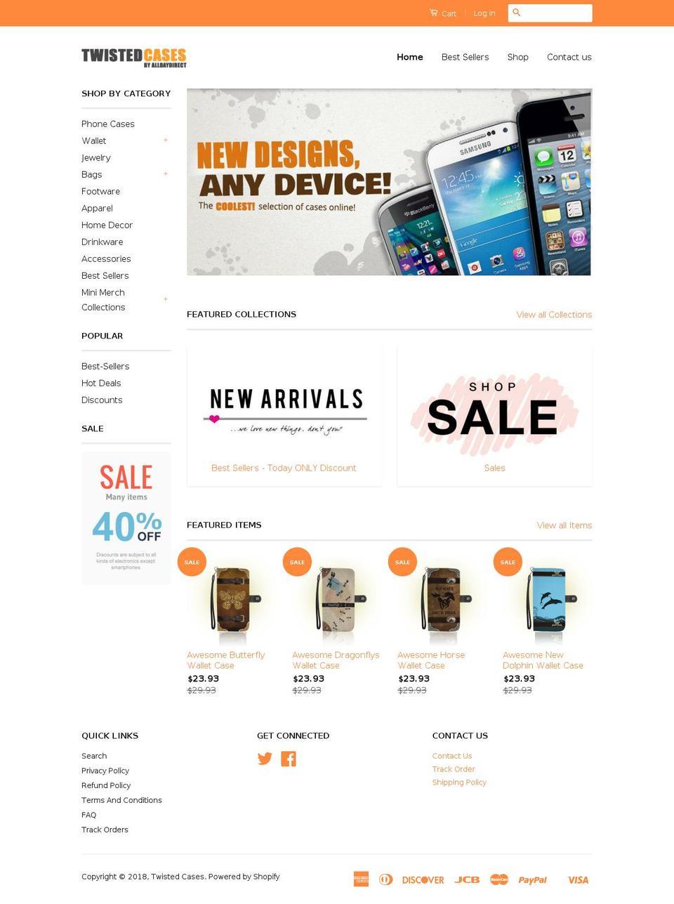 twistedcases.com shopify website screenshot