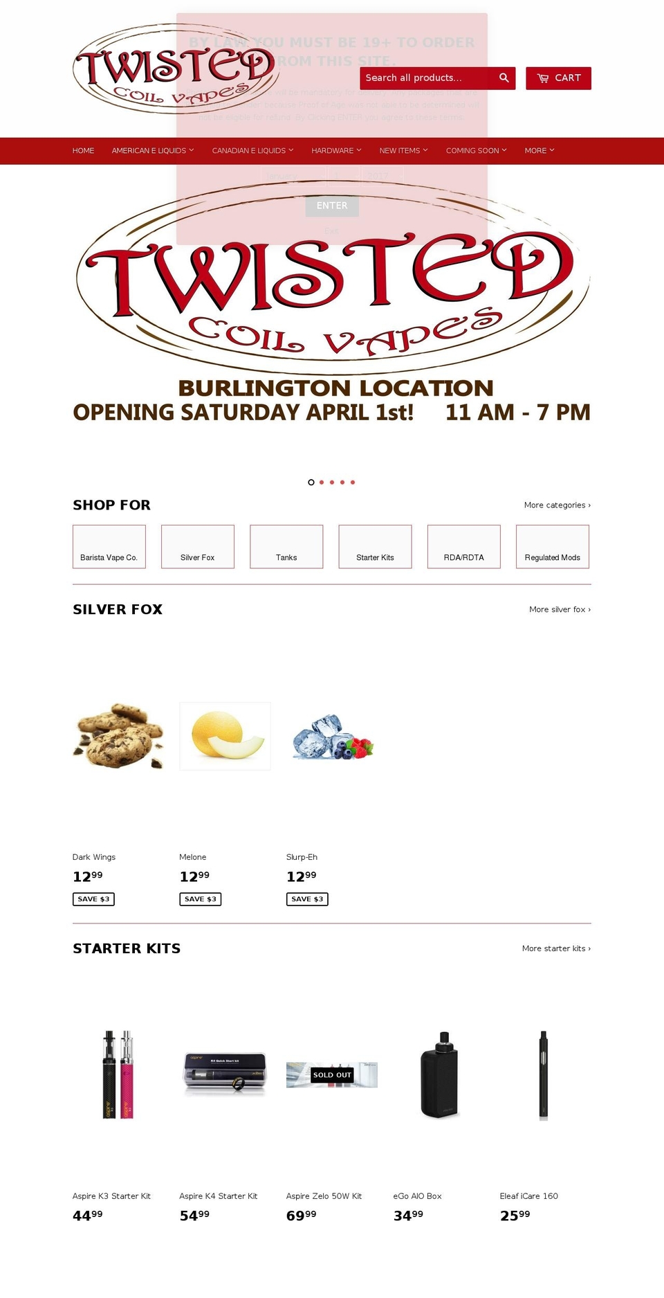 twistedcoilvapes.com shopify website screenshot