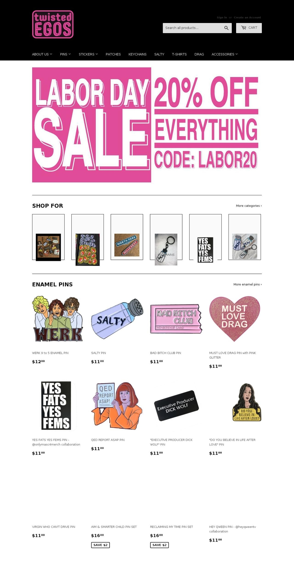 twistedegos.com shopify website screenshot