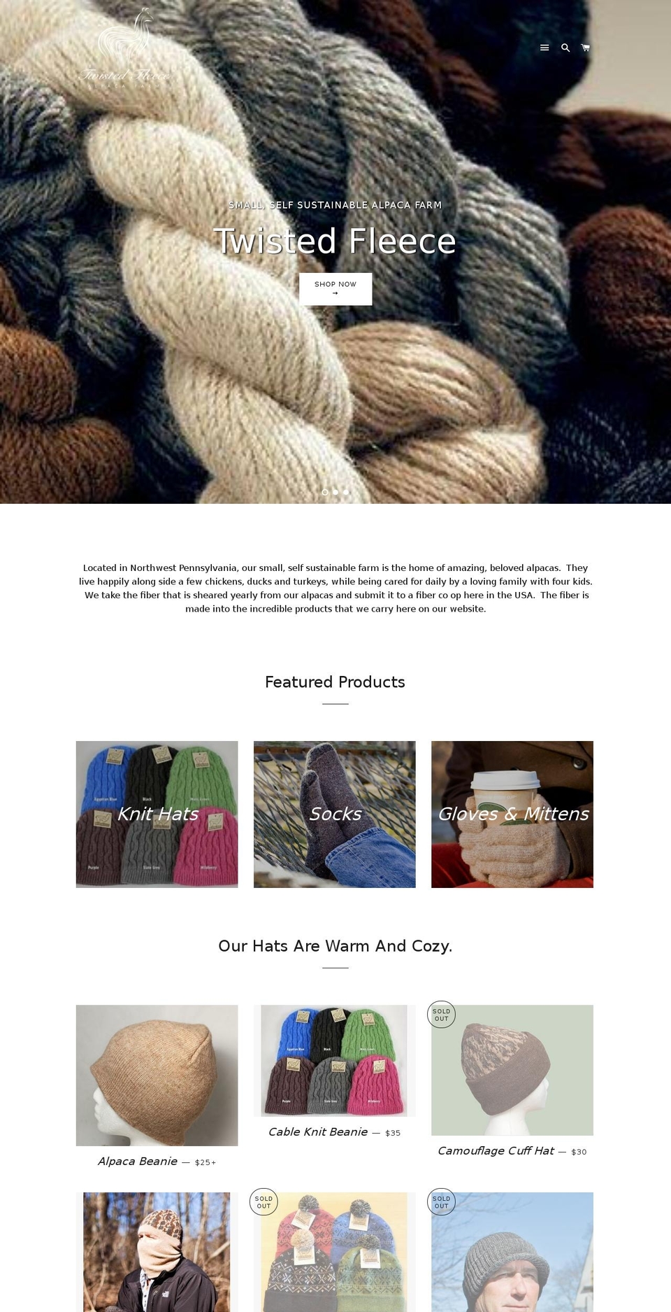 twistedfleecealpacas.com shopify website screenshot