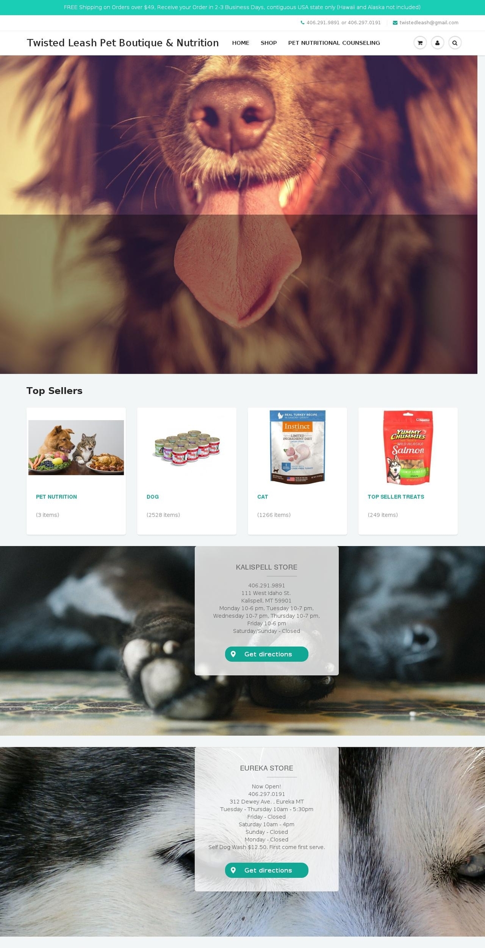 twistedleashpet.com shopify website screenshot