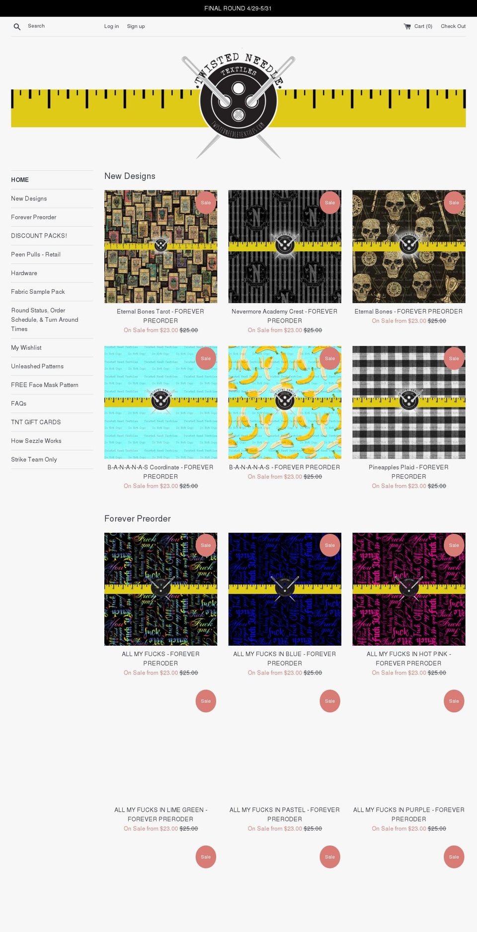 twistedneedletextiles.com — Shopify storefront screenshot