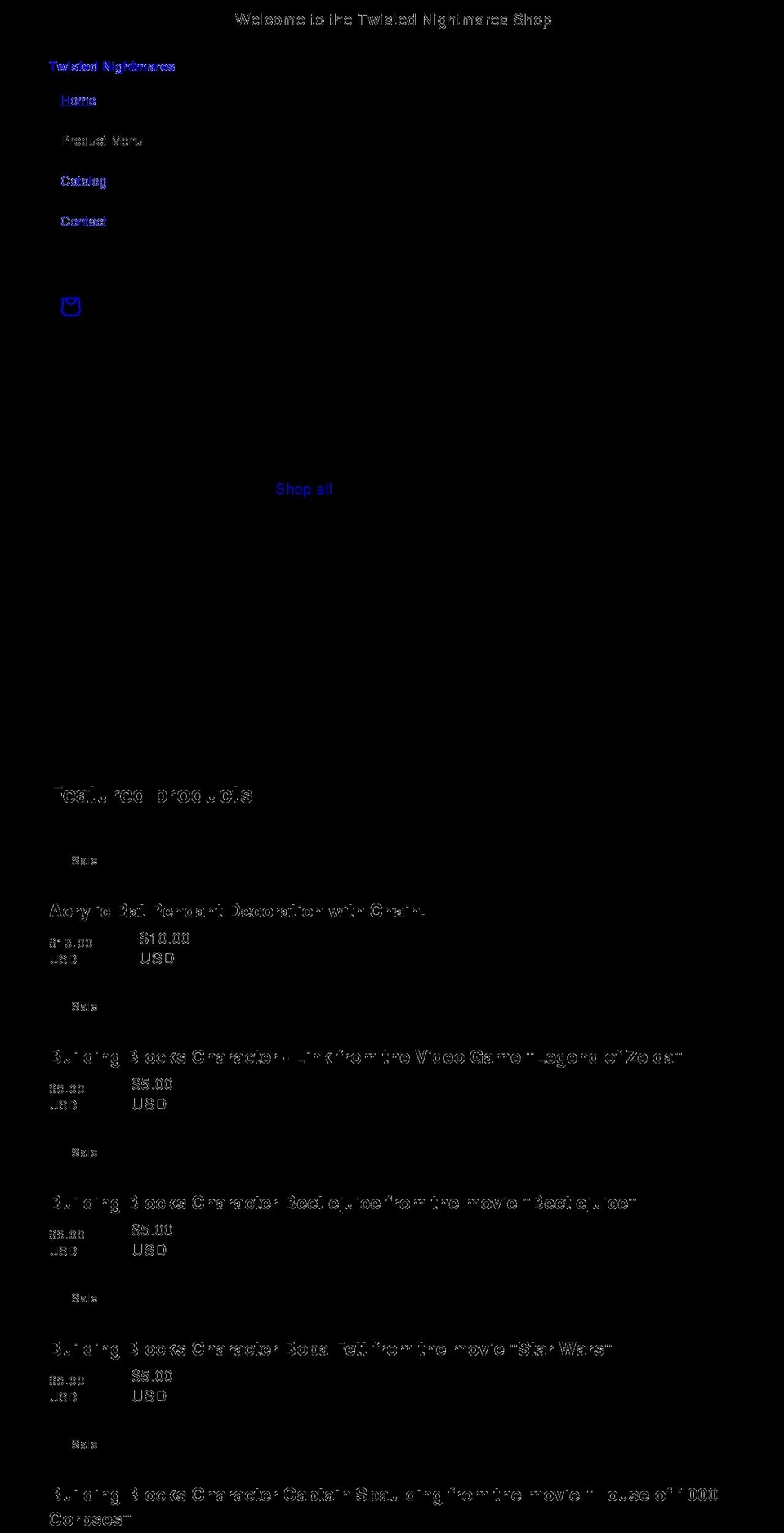 twistednightmares.com shopify website screenshot