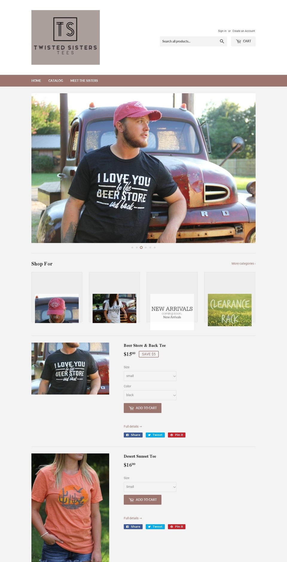 twistedsisterstees.com — Shopify storefront screenshot