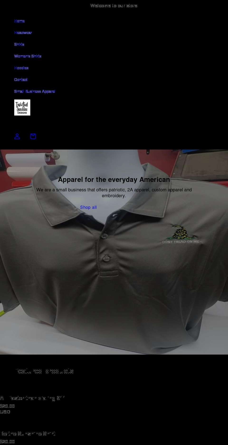 twistedsunshinedesigns.com shopify website screenshot