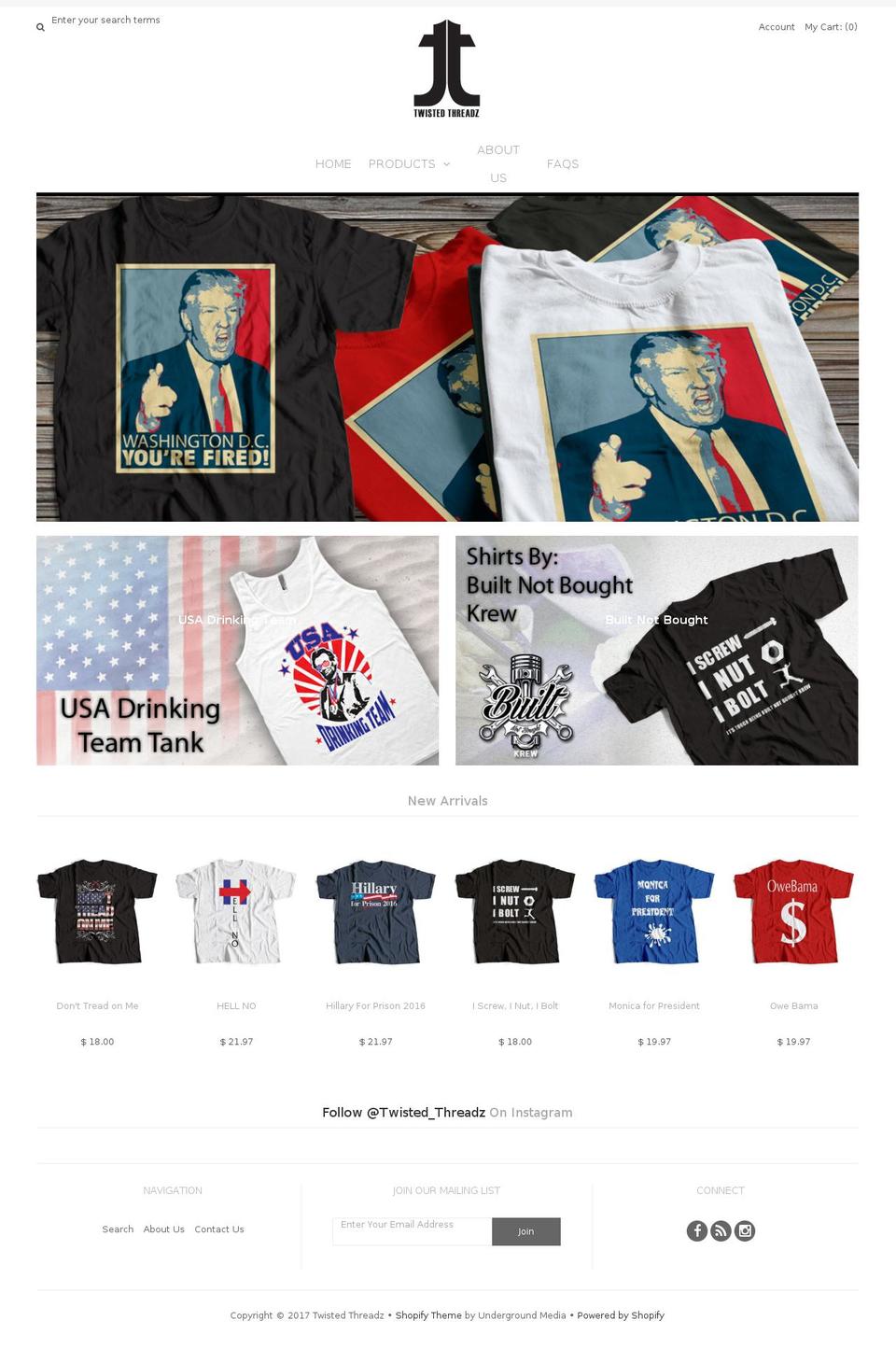 twistedthreadz.com shopify website screenshot