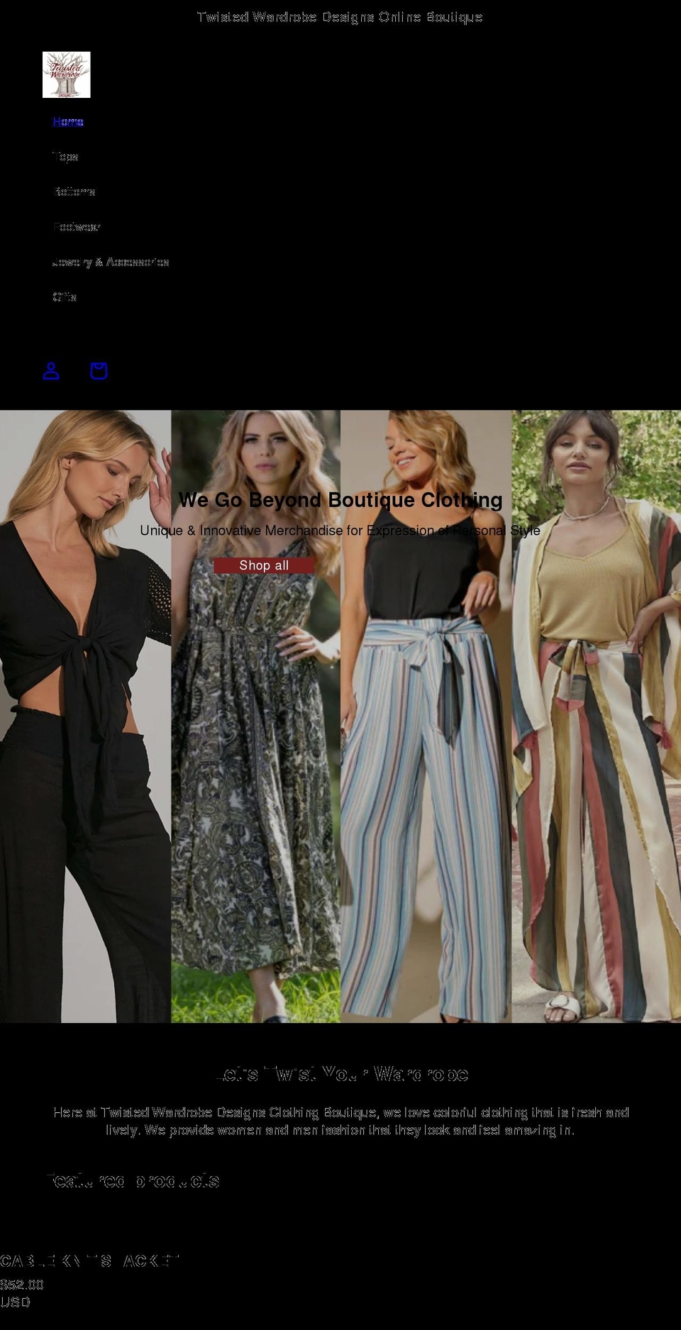 twistedwardrobe.com shopify website screenshot