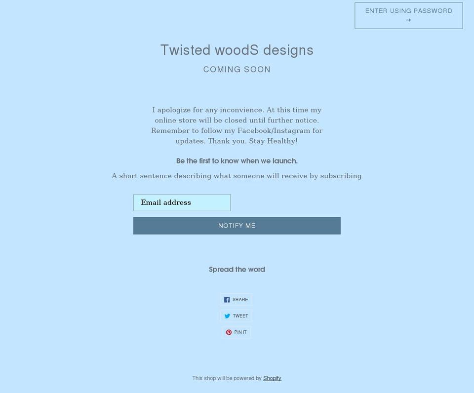 twistedwoodsdesigns.com shopify website screenshot